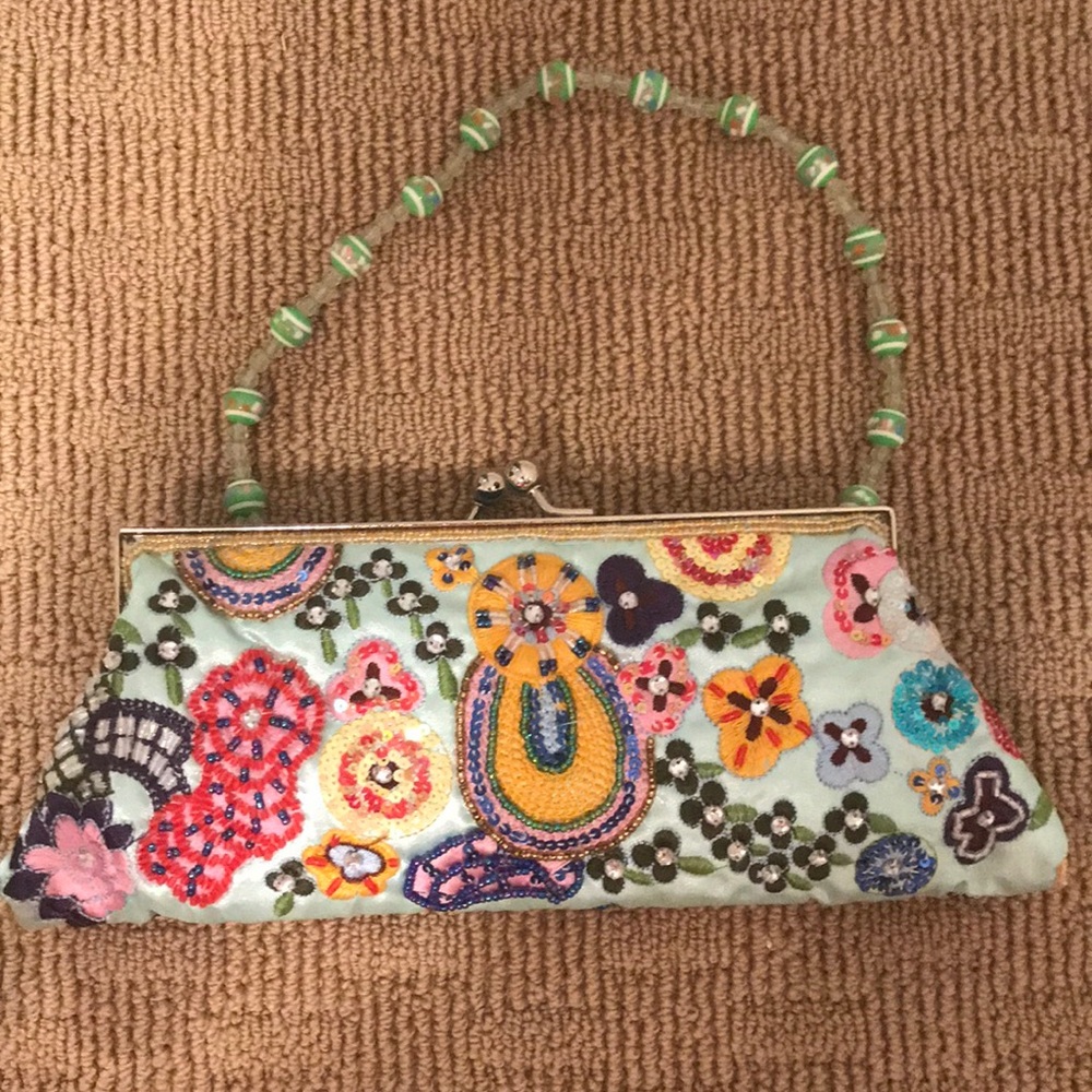 Brand New Beaded Satin Clutch